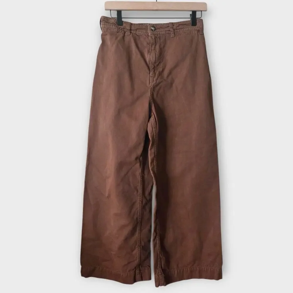 Free People Patti Cocoa Brown High Rise Wide Leg Crop Pants Womens 28